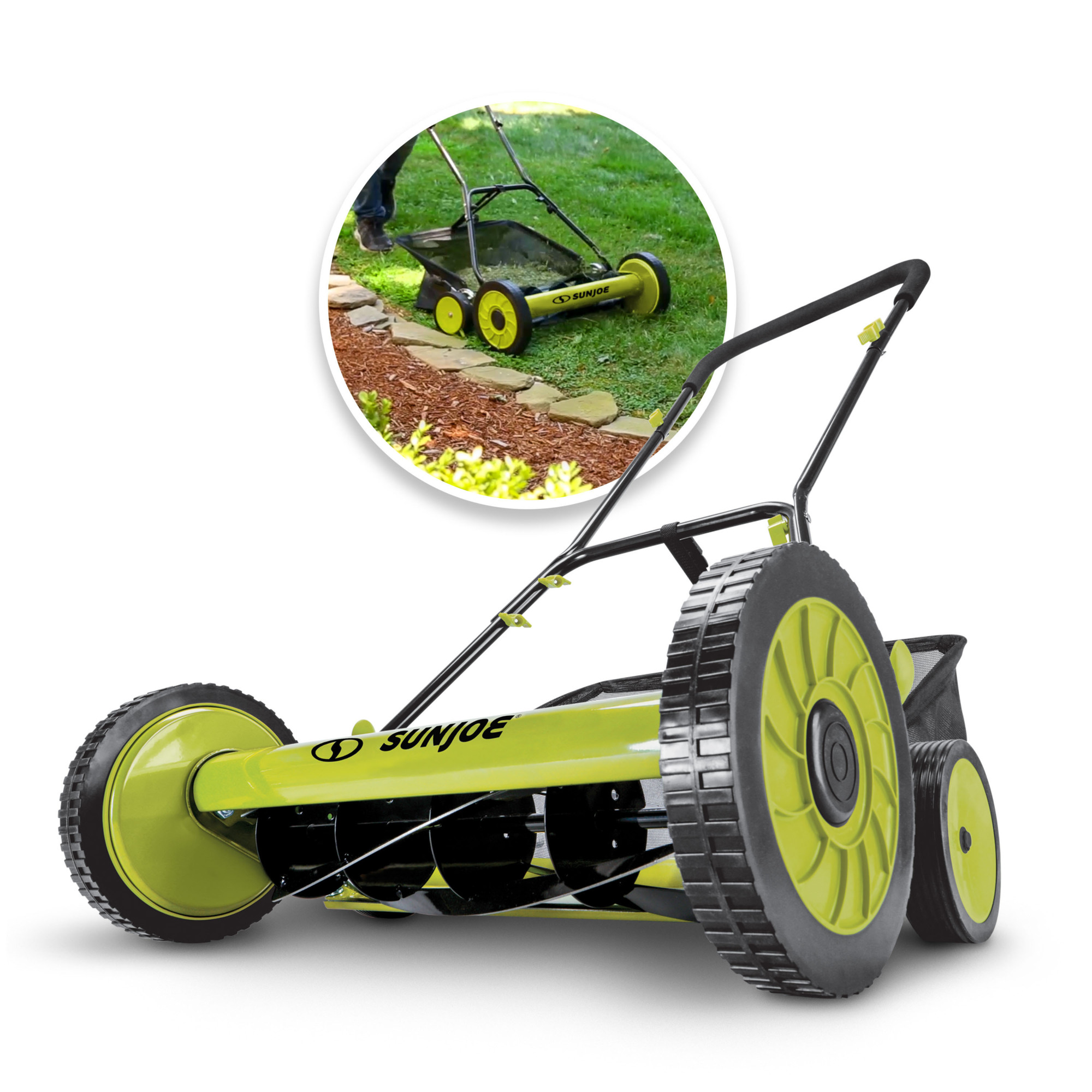 Sun Joe Manual Reel Mower with Grass Catcher — 20in. Cutting Width, 9-Position Height Adjustment, Model# MJ502M